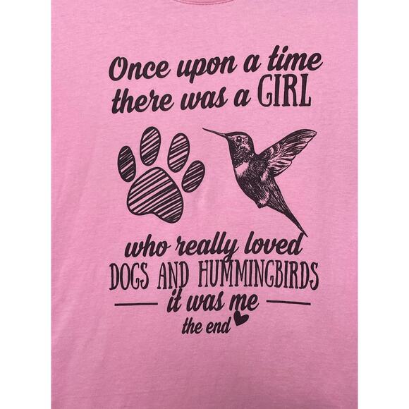 Port & Company Graphic Tee Dog & Hummingbird Graphic Tee Short Sleeve Pink Small - Picture 2 of 9